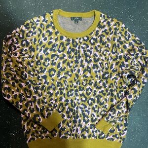 J. Crew Olive and Purple Animal Print Sweater